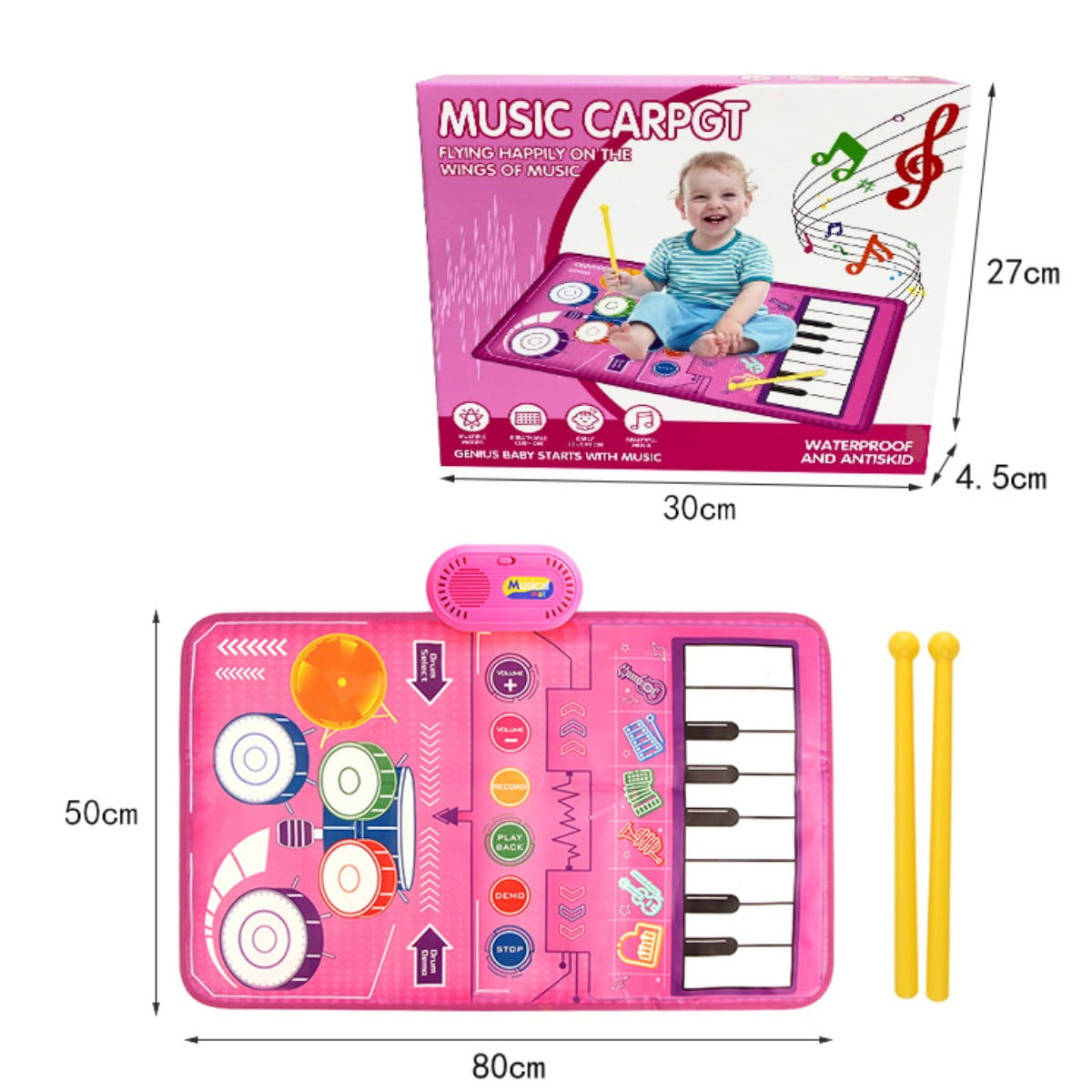 3 in 1 Musical Mat for Toddlers 1-3, Piano Mat & Drum Mat with 2 Sticks, Early Educational Learning Toys for 12-18 Months Baby, Animal Touch Play Blanket Birthday Gifts for 1 2 3 Year Old Boys Girls