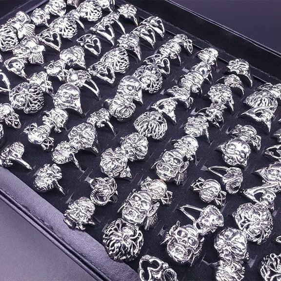 GKNET 30pcs Wholesale Men Alloy Ring Gothic Punk Biker Rings Skull Jewelry