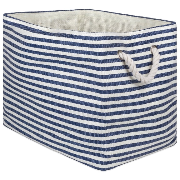 DII Rectangle Modern Paper Pinstripe Large Storage Bin in Nautical Blue