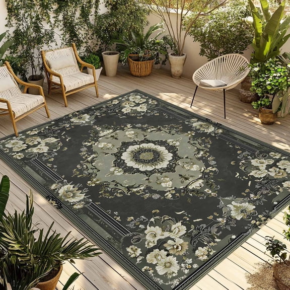 3' x 5' Outdoor Rug, Sage Green Grey Boho Outdoor Washable Rug Large Floor Carpet, Vintage Ethnic Geometric Abstract Non Shedding Area Rug for Outside Patio RV Porch Deck Balcony Camping Living Room