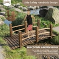 thumbnail image 2 of Wooden Garden Bridge Classic Wood Arch Stained Finish Footbridge with Safety Railings, 530 lbs Capacity, Decorative Pond Bridge Landscaping for Outdoor Garden Backyard Creek Farm, Carbonized, 2 of 7