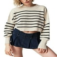 thumbnail image 1 of Pulls pour Femmes Décontractés à Manches Longues Col Rond Tricoté Côtelé Pull Rayé Blouse, 1 of 5