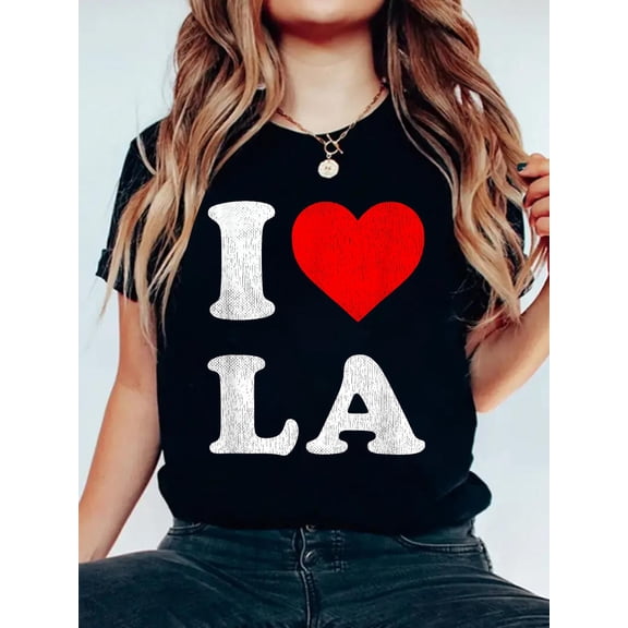 I Heart LA Souvenir I Love Los Angeles T-Shirt Women's Graphic Tee Casual Tops