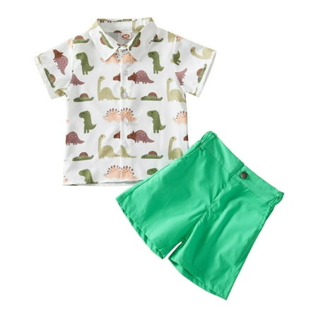 

GWAABD Baby Boy Dress Clothes Summer Toddler Boys Short Sleeve Cartoon Dinosaur Prints Tops Shorts Two Piece Outfits Set for Kids Clothes