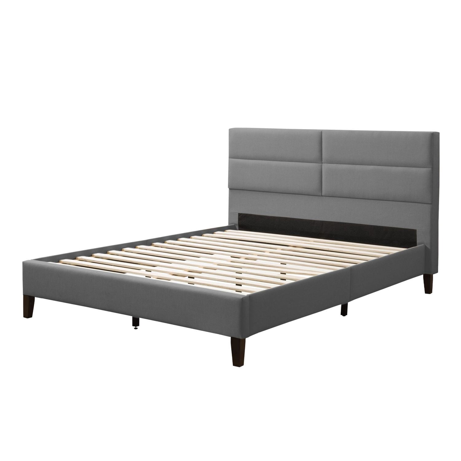 Lit plateforme capitonné en tissu CorLiving Bellevue pour adulte, grand lit, avec tête de lit capitonnée et lattes, gris clair