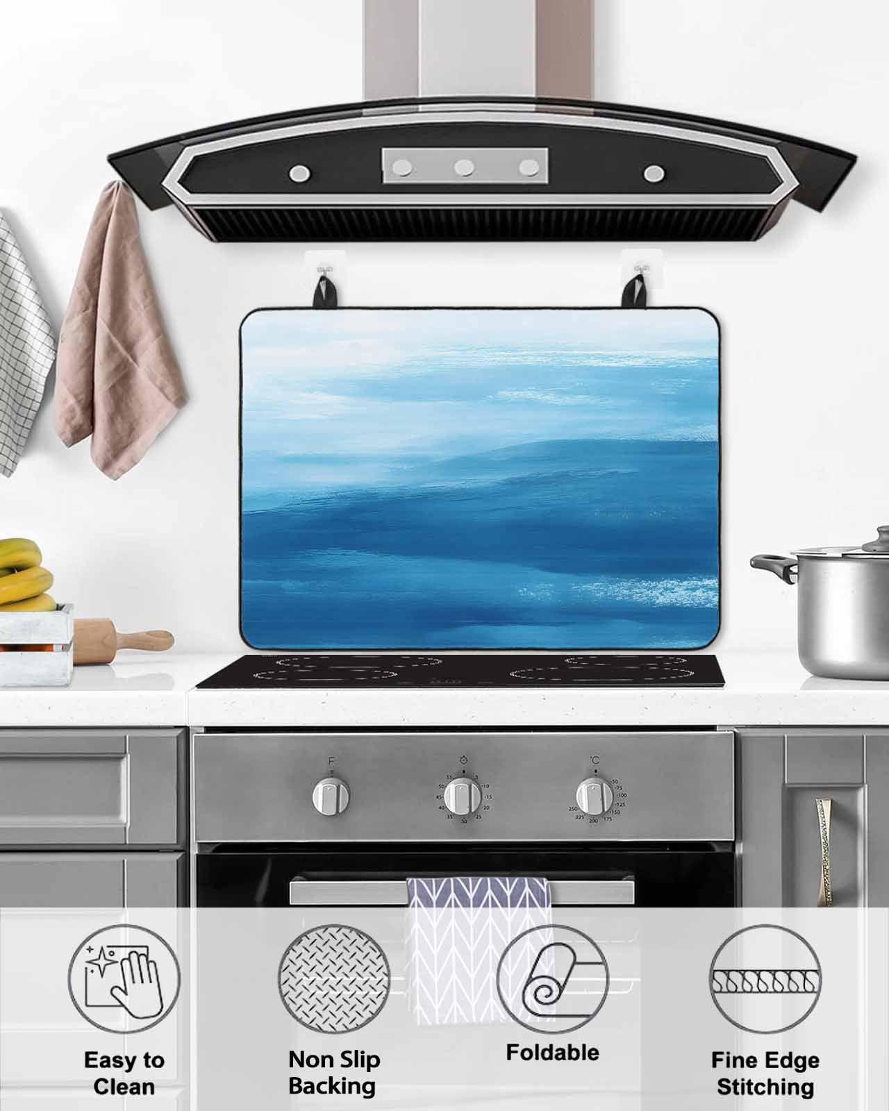 nqOlkjepod Large Induction Cooktop Protector Mat 36"x21", Coastal Sky Blue Stove Top Covers for Electric Stove, Summer Nautical Ocean Wave Decorative Stove Burner Cover Mats, Glass Top Stove Cover