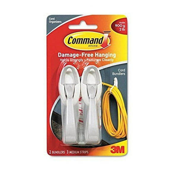 Command Cord Management Adhesive Cord Holder - Cable Organizer - 2 Pack, White