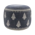 thumbnail image 4 of Laddha Home Designs 18" Blue and Beige Bordered Fairy Tale Handcrafted Round Pouf Ottoman, 4 of 7