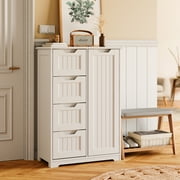 Pantry Storage Cabinet, Lofka 33 White Wood Kitchen Pantry Storage Cabinet with 4 Drawers, 1 Door and 3 Shelves for Dining Room|Bedroom