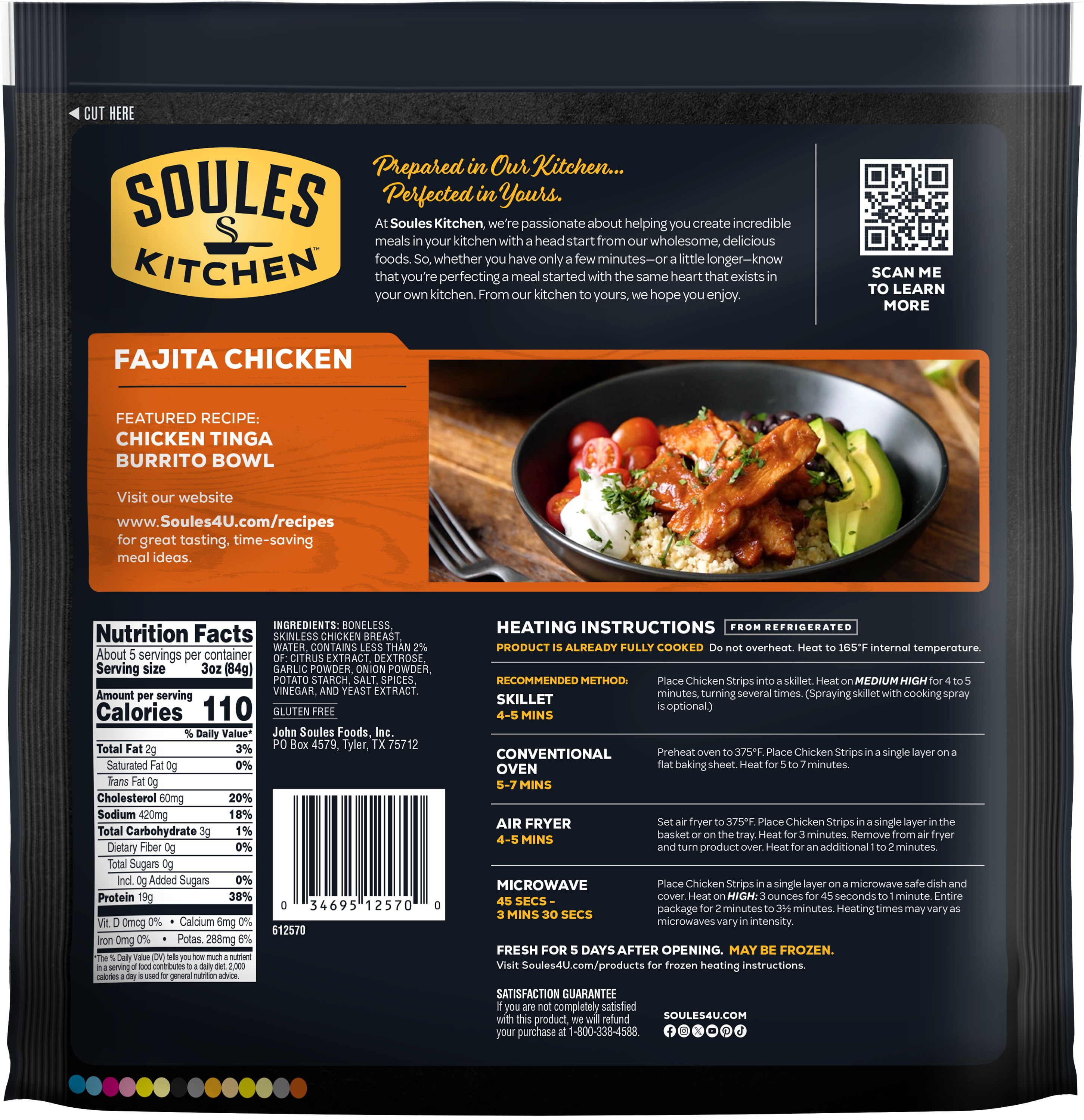 Soules Kitchen Chicken Breast Fajita Strips, Refrigerated, 16oz, 18g Protein per 3oz Serving Size