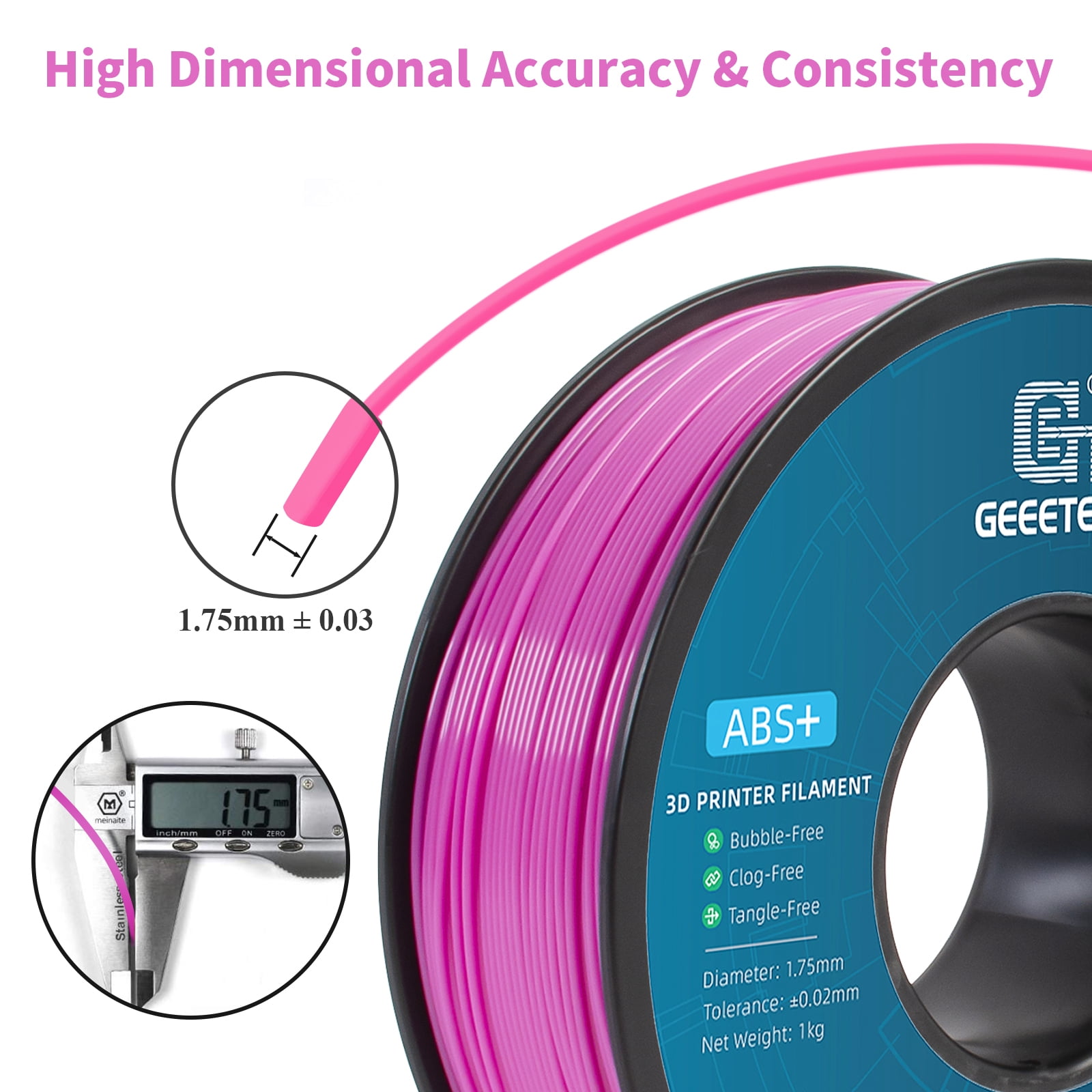 Geeetech ABS 3D Printer Filament 1.75mm ABS Filament 10KG Spool Pink