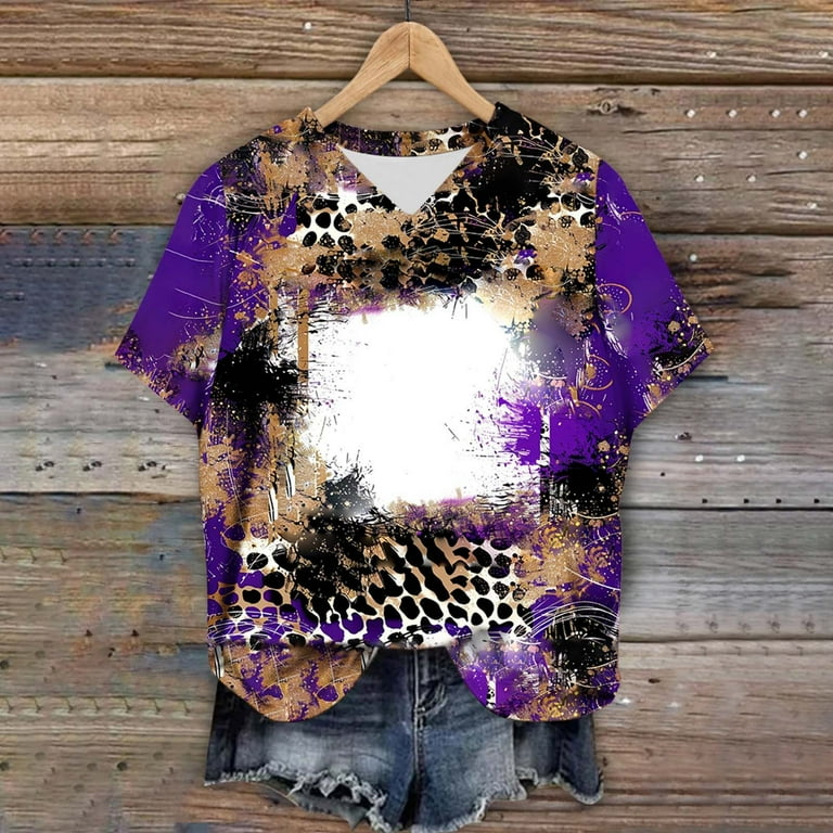 Hvot&aat Women's Fashion Bleached Sublimation Blanks Shirts V Neck