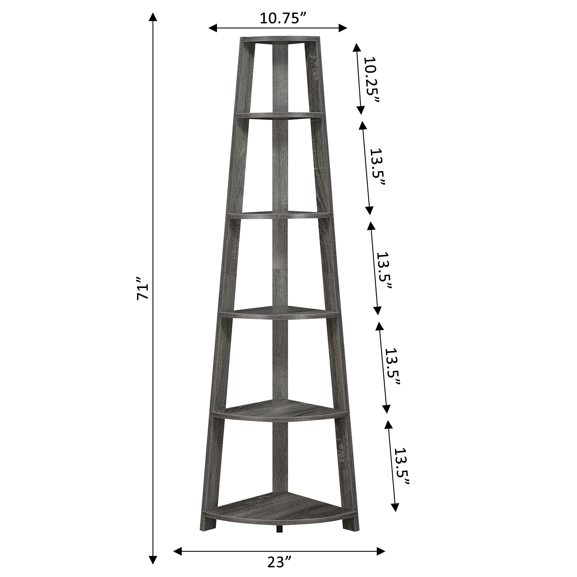 Convenience Concepts Newport 5 Tier Corner Bookshelf, Weathered Gray