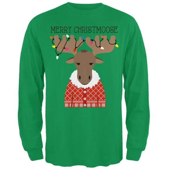 Old Glory Mens Christmas Merry ChristMoose Moose Long Sleeve T Shirt