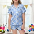 thumbnail image 2 of Girls Children Easter Pajama 3t Cartoon Rabbit Short Sleeved Breathable Button Down Two-Piece Pj Sleepwear Sets Blue,10-11Y, 2 of 5