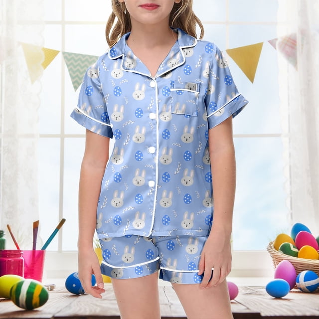 WEAIXIMIUNG Ensemble de Pyjama à Manches Courtes Confortable et Élégant pour Enfants Pâques 130