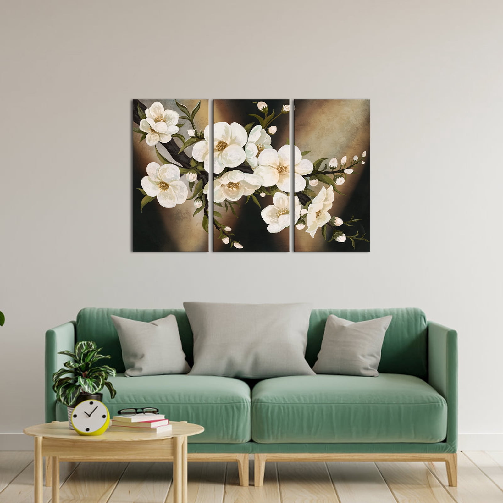 Visual Art Decor Cherry Blossom 3 Pieces 12x24 inch Botanical Framed Wall Art Clearance Painting Brown White Tree Flower Bedroom Print Poster Modern Home Decoration Picture Artwork