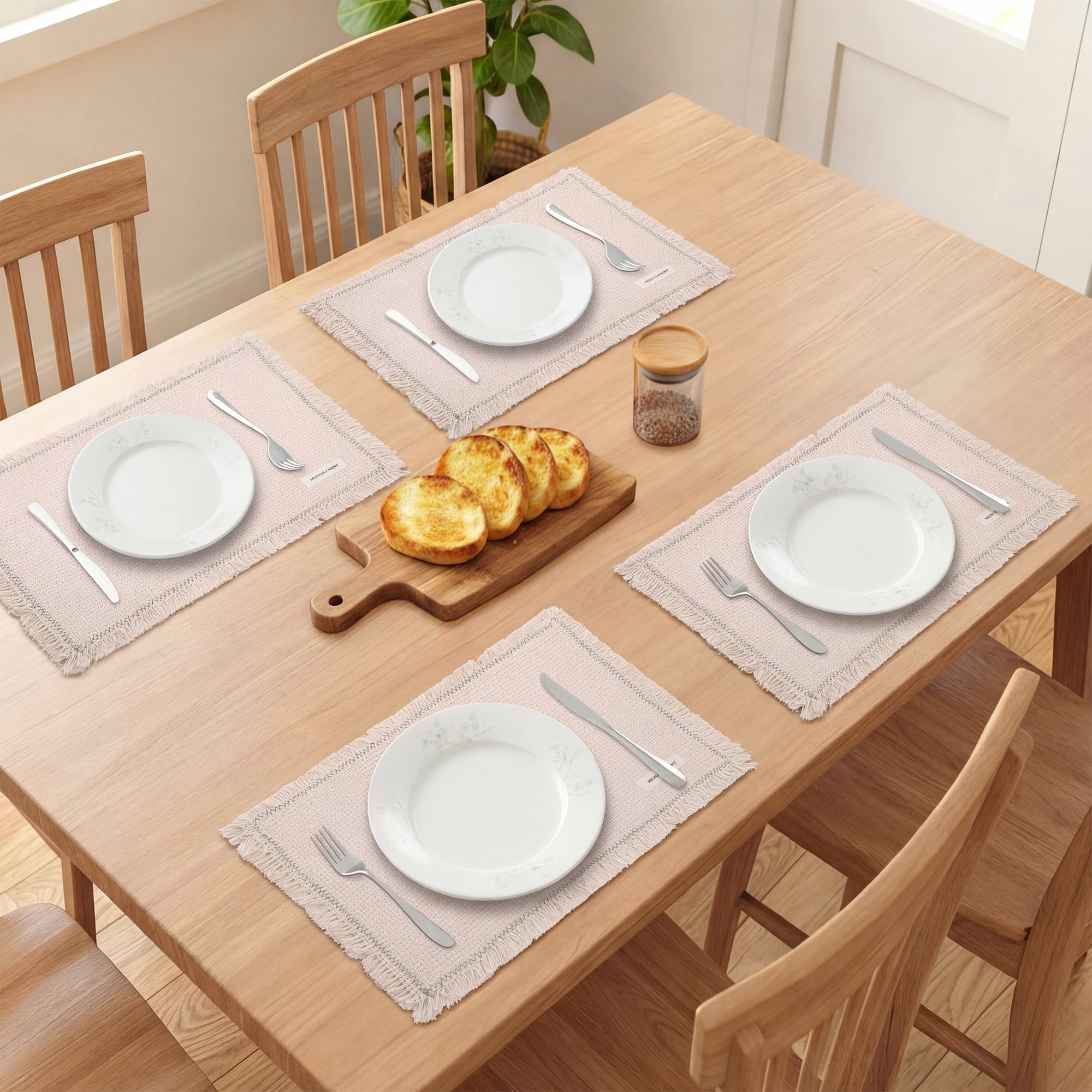 Unique Bargains 4pcs Cotton Blend Washable Table Mat Green Edge 15.7"x11.8"