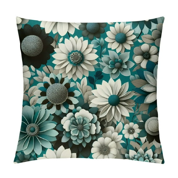 Creowell Teal Grey and White Floral Printing Throw Pillow Covers Throw Pillows for Couch Throw Pillows for Bed Interior Decorative Cushions for Couch Bed Sofa Living Room Spring,Multi-Size