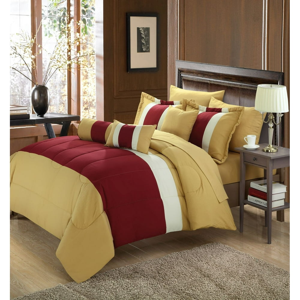 Serenity Burgundy & Yellow 10 Piece Comforter Bed In A Bag Set