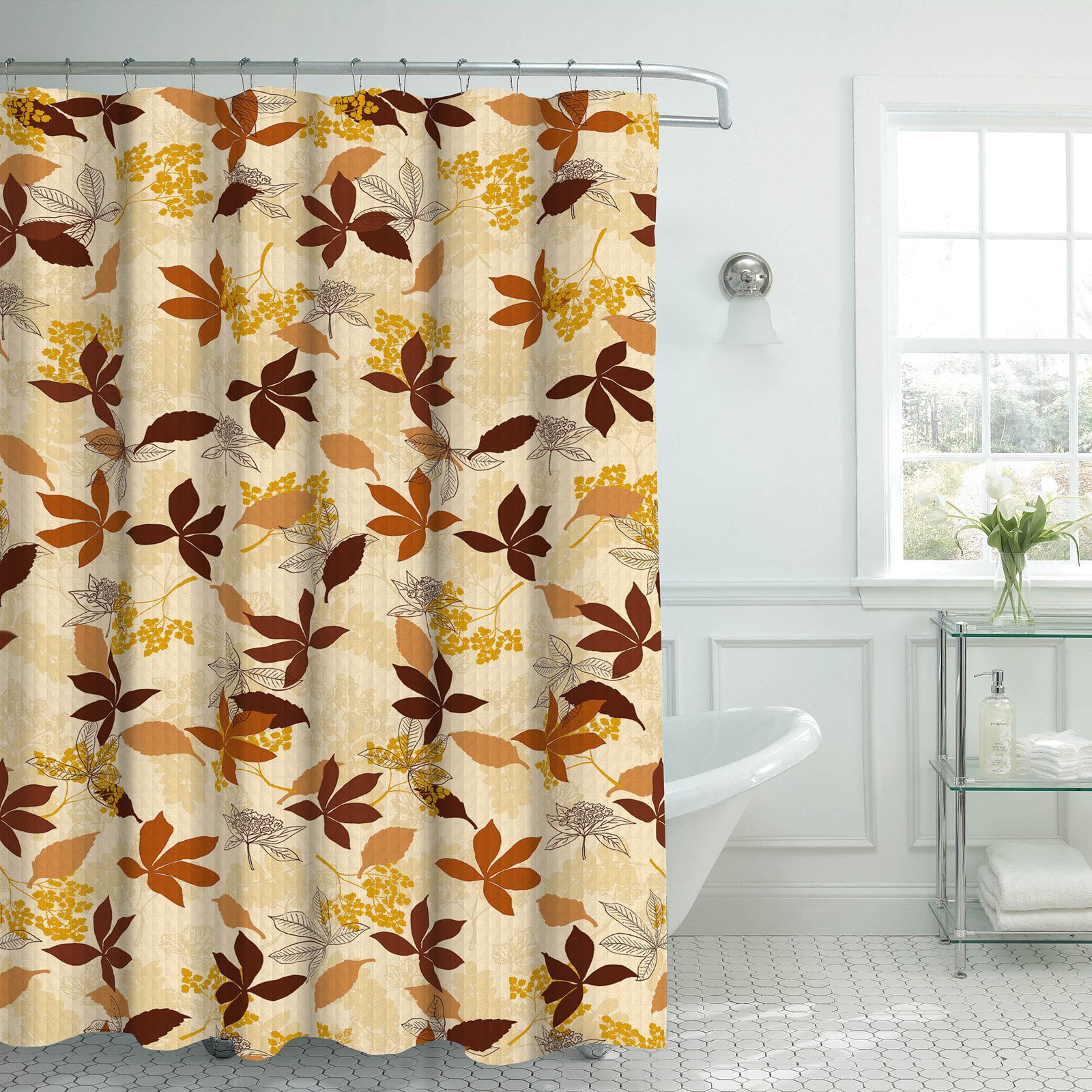 Modern 72x72-NEW Espresso Weave Textured Fabric Shower Curtain 13 Pc W/ Hooks 
