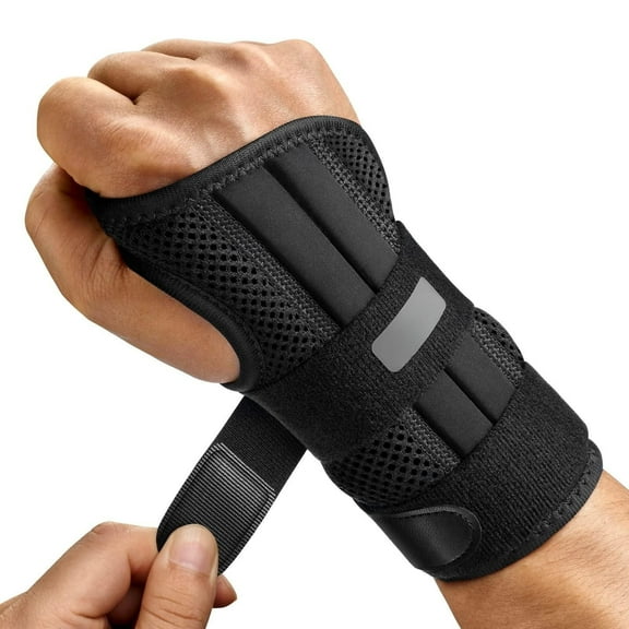 Steel Plate Support Wrist Guard, Wusi Wrist Brace for Carpal Tunnel Night Support Up to 3 Supports for Women Men Adjustable Wrist Support Splint for Tendonitis Sprains Black (Right Hand S/M)