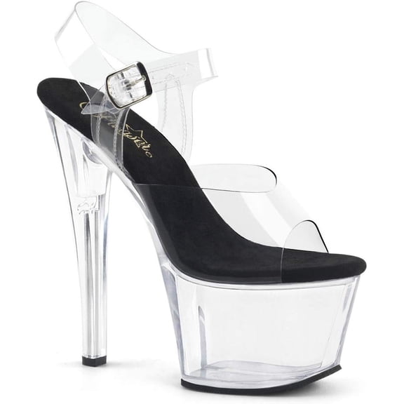 Pleaser Women's Sky-308 Ankle-Strap Sandal 6 Clear-black/Clear