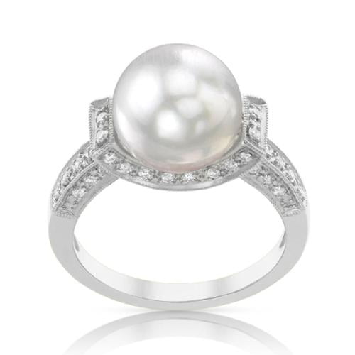 Radiance Pearl 18k Gold White South Sea Pearl and Diamond Ring (G-H, SI1-SI2) by Overstock