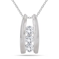 SZUL Women's 1 Carat TW Bar Set Three Stone Diamond Pendant in 14k White Gold (J-K-L Color, I2-I3 Clarity)