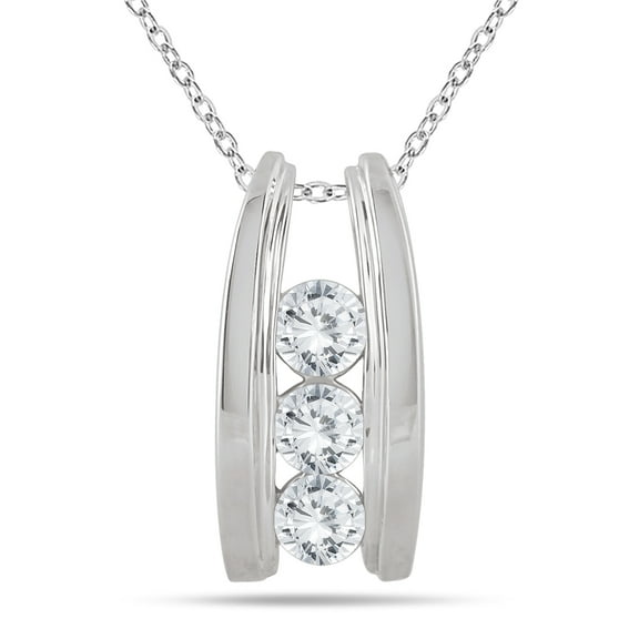 SZUL Women's 1 Carat TW Bar Set Three Stone Diamond Pendant in 14k White Gold (J-K-L Color, I2-I3 Clarity)
