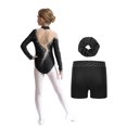 thumbnail image 2 of TiaoBug Kids Girls Long Sleeve Gymnastics Leotard with Shorts Hair Scrunchies Set Dance Biketard A Black 8, 2 of 7
