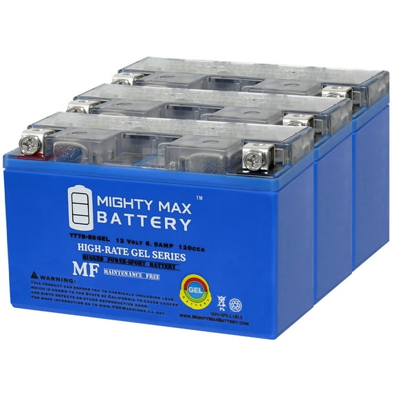 YT7B-BS GEL -12 Volt 6.5 AH, GEL Type, 110 CCA, Rechargeable Maintenance Free SLA AGM Motorcycle Battery - Pack of 3