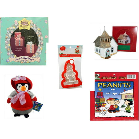 Christmas Fun Gift Bundle [5 Piece] - 1994 Precious Moments Pop up  Ornament - The Sarah Plain And Tall Collection The Country Church Hallmark 1994 - Celebrate It 3D Santa Cookie Cutter - Penguin 