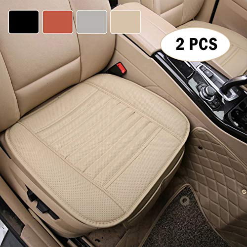 Non-Slip Bottom & Storage Pockets Premium PU Leather Car Seat Cover Fit 95% of Vehicles 21.26 x 18.90-2 Piece Beige Car Front Seat Cushion Cover Pad Mat Protector Filling Bamboo Charcoal
