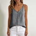 thumbnail image 4 of Uootdi Shirts for Women V Neck Sleeveless Button Detail Linen Look Solid Tunics Office Commute Style Airy Comfortable Relaxed Fit Tees Gift, 4 of 7