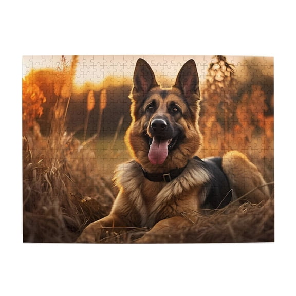 German Shepherd Sunset Field 500-Piece Wooden Jigsaw Puzzle for Adults, Fun & Challenging Family Brain-Teaser, Perfect Home Decor & Gift