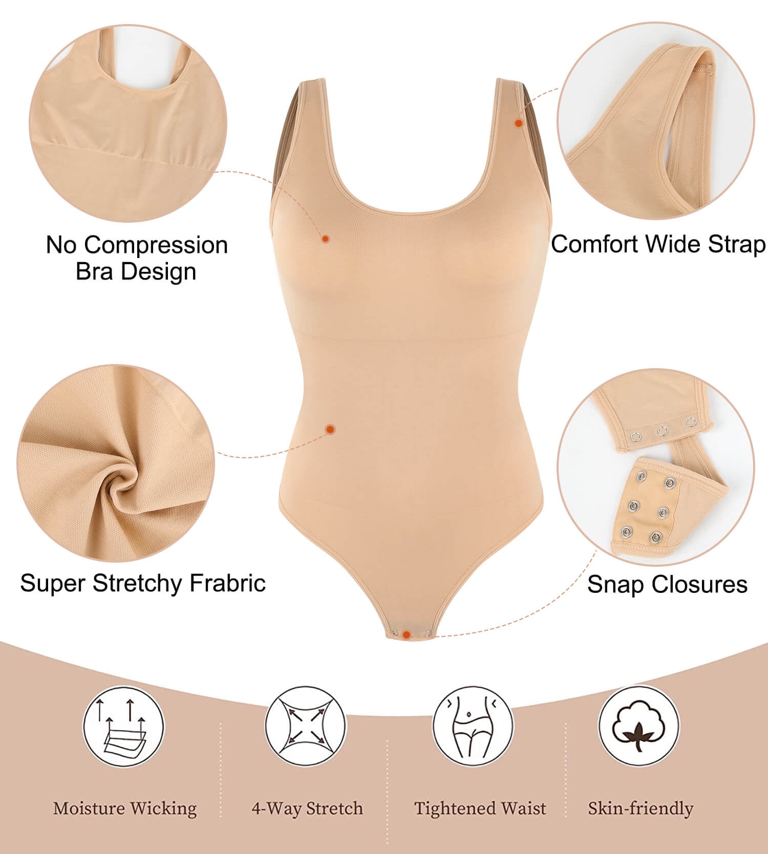 MANIFIQUE Low Back Bodysuit for Women Tummy Control