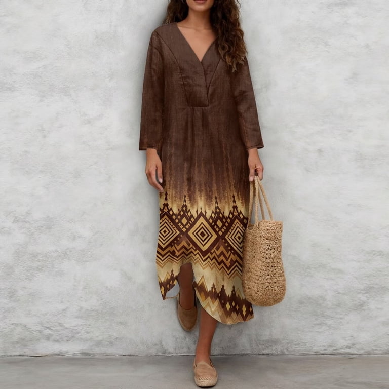 brown tie dye dress long sleeve Renewold Geometry Print Women Caftan Loose Swing Flowy Oversized Elegant Dress Plus Size V Neck Maxi Dresses Bathing Suit Cover Up Trendy, 4XL making each piece truly winter_2025 2026 Bridesmaid Dress Alterations Size:WOMEN / EU 34 / US 3.5 - 4