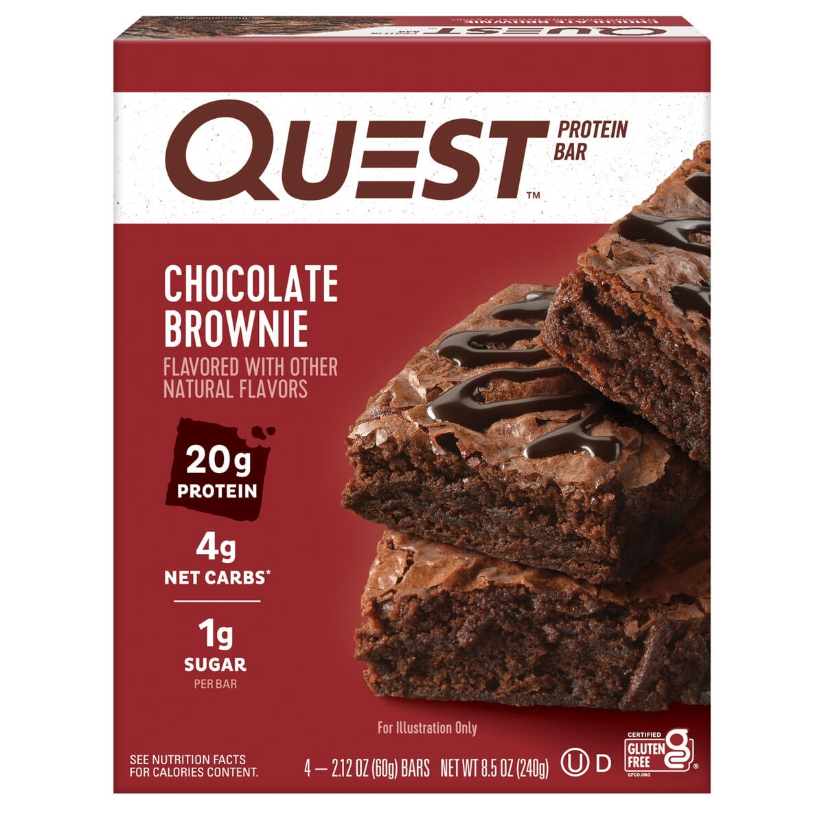 (5 pack) Quest Protein Bar, Chocolate Brownie, 20g Protein, Gluten Free, 4 Count