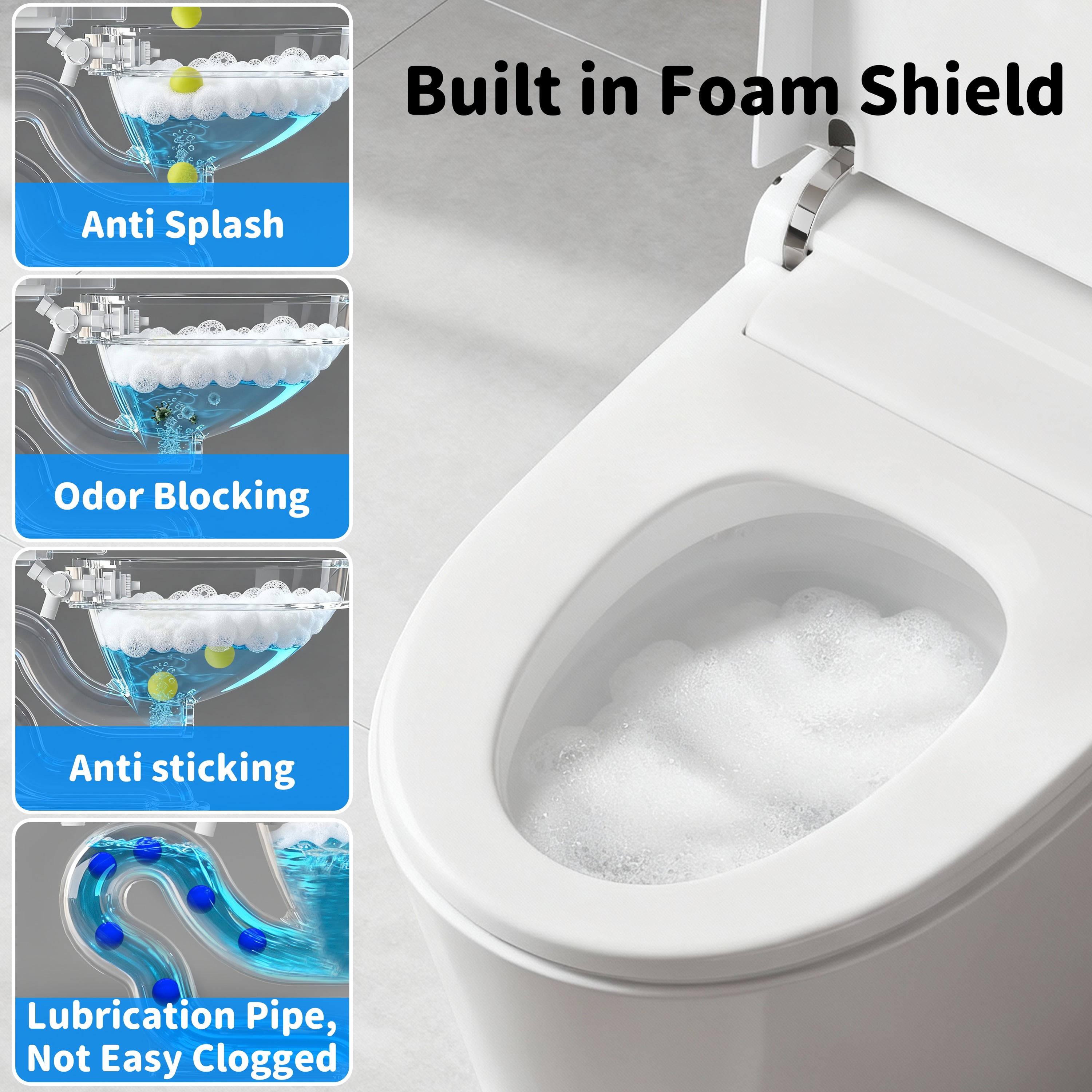 Smart Toilet with Radar Auto Lid, Foot Sensor Control, Heated Seat & Foam Shield - LED Display, Dual Flush & Energy-Saving Mode