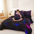thumbnail image 4 of Manfei Race Car 7-Piece Twin Bedding,Classic Geometric Plaid Bedding Comforter Set,Purple,Black Reversible, 4 of 7