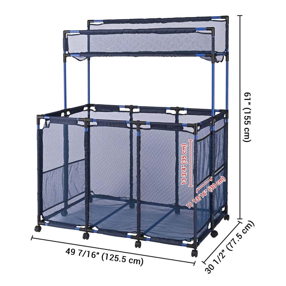 Yescom 50" Large Rolling Pool Toy Organizer – Sleek Black Mesh Storage Bin in Blue
