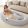 thumbnail image 3 of Human Dog Bed for People Adults, Giant Bean Bag Bed with Blanket 72"x48"x10", Washable Faux Fur Nap Bed Adult Oval for People ShopWise Round, 3 of 6