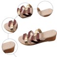 thumbnail image 6 of Rokment Glitter Metallic Wedges Dress Sandals for Women Vintage Gold Color Block Leather Linen Sole Open Toe Mid Heels Slip on Casual Summer Beach Slides Shoes Wine Size 8, 6 of 8