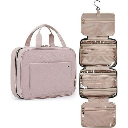 BAGSMART Large Size Travel Toiletry Bag with Hanging Hook, Water-resistant Makeup Cosmetic Bag Organizer for Toiletries Accessories, Travel Essentials, Pink