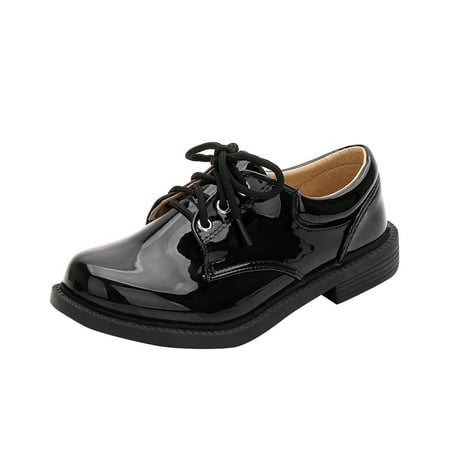 ZACPNCV Boy Kid Dress Shoe Lace Up Loafer Slip On Tuxedo Shoes for Prom Uniform Wedding Formal Events Black 14-15 Years