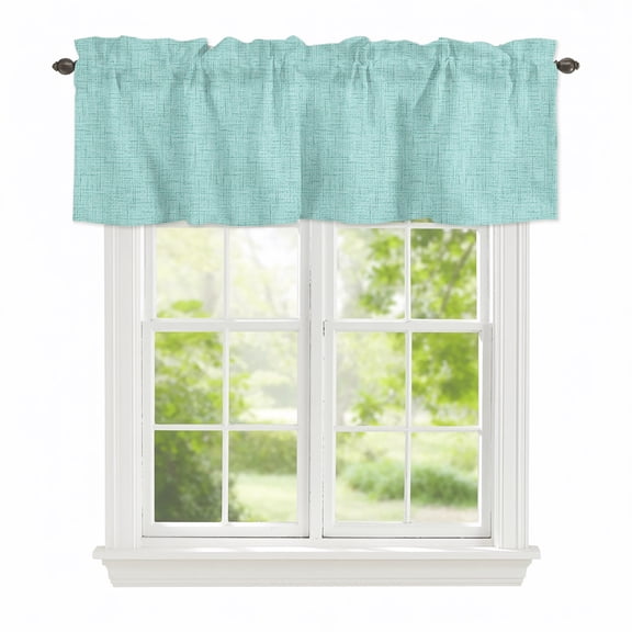Valance Curtains for Windows Aqua Linen Texture Kitchen Curtians Window Treatment Grain Solid Color Topper Curtain Rod Pocket Valances for Kitchen Bathroom Living Room 42x12in