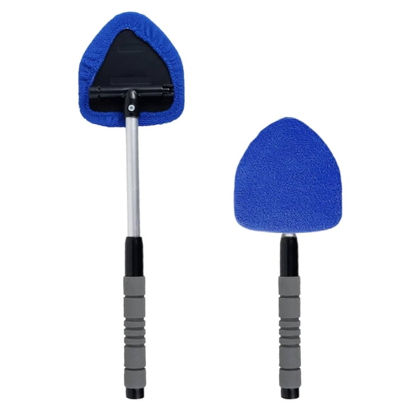 Windshield Cleaning Tool, Car Window Cleaner with Extendable Long Handle and 4 Washable Reusable Microfiber Pads(Blue)