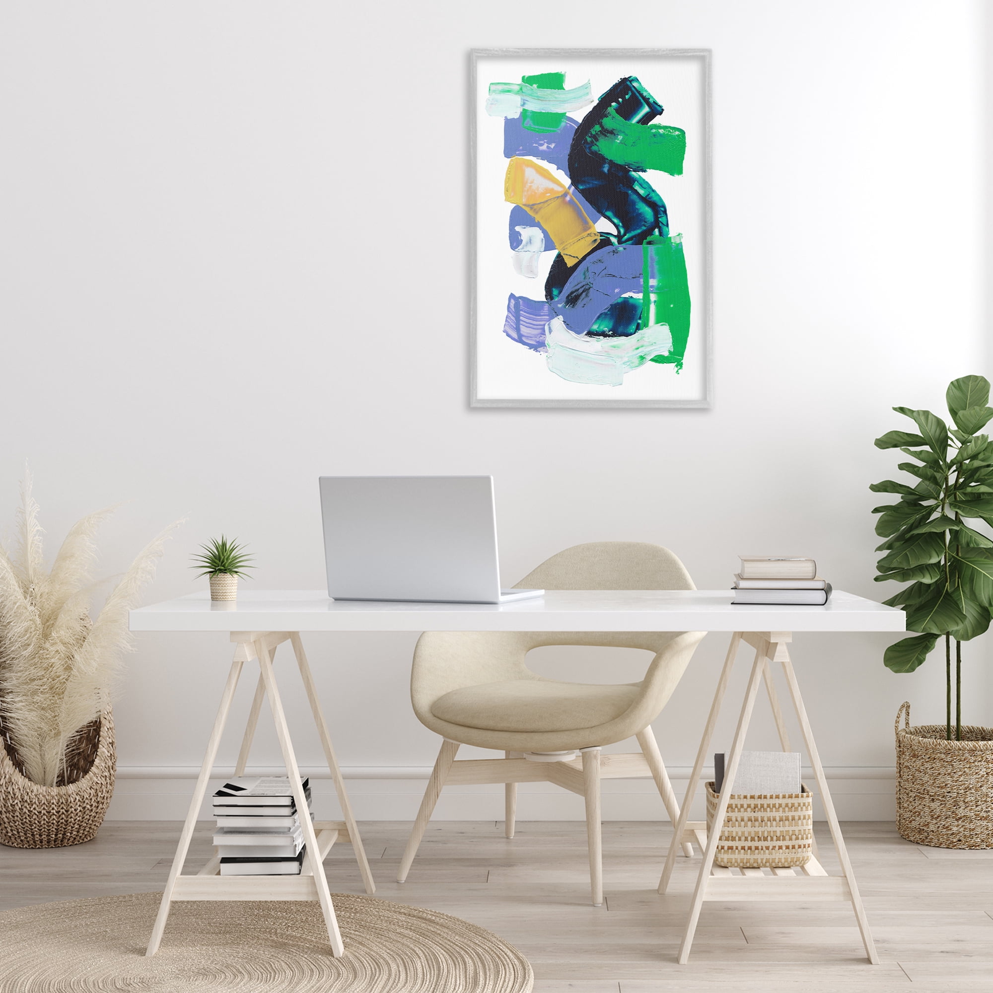 Stupell Industries Expressive Bold Brush Strokes Abstract Painting Gray Framed Art Print Wall Art, 20 x 30