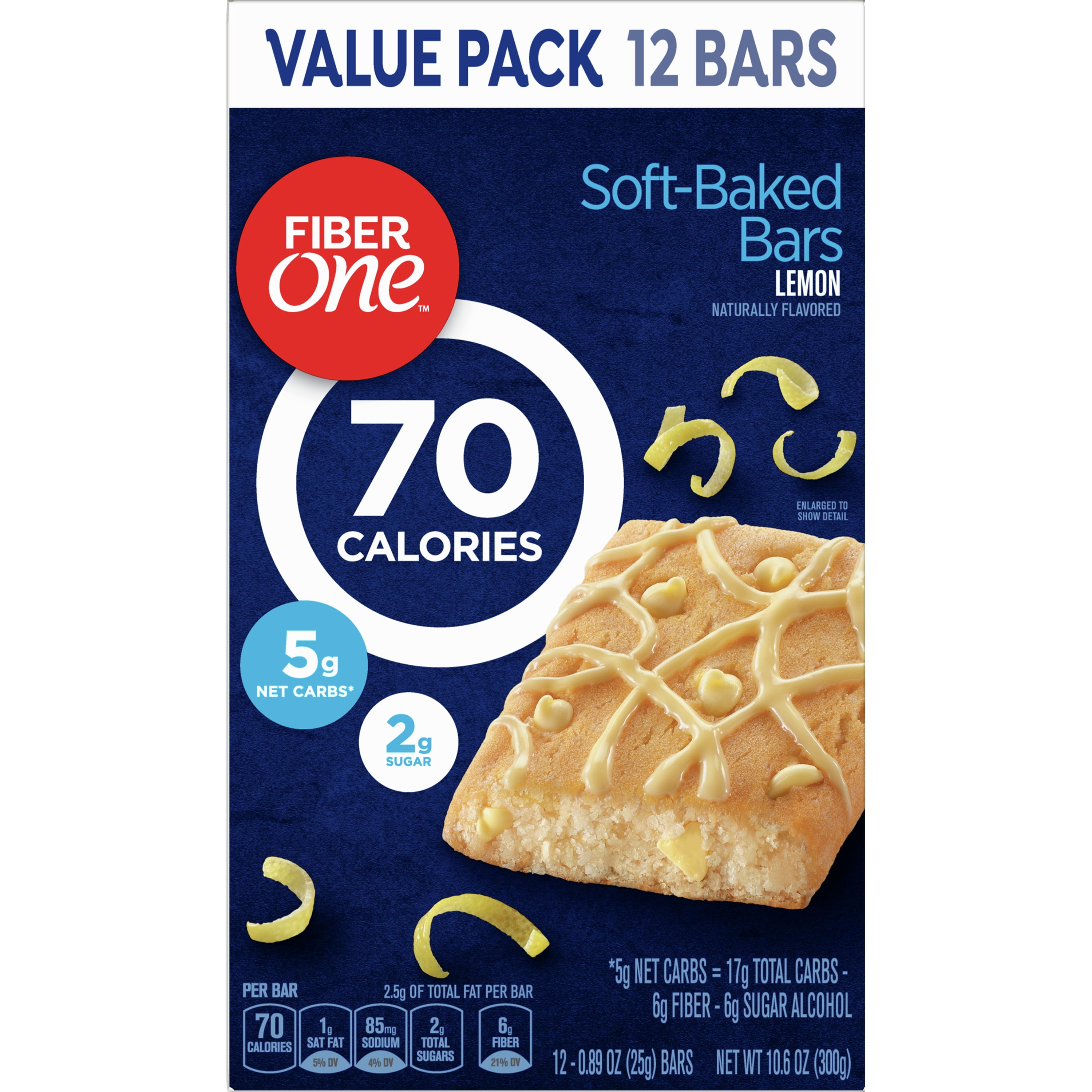 Fiber One 70 Calorie Soft-Baked Bars, Lemon, Snack Bars, 12 ct